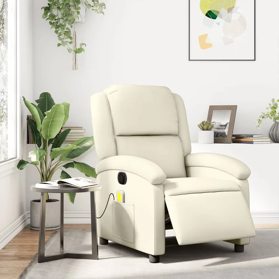 Fauteuil de massage inclinable électrique crème similicuir - 15