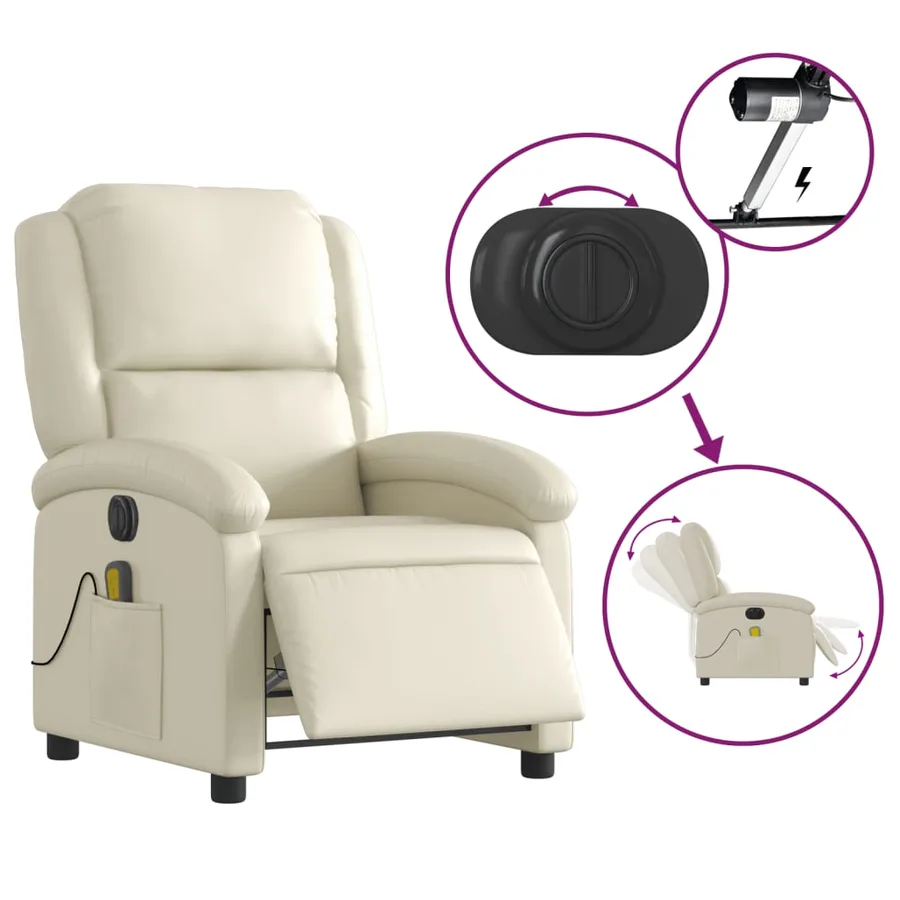 Fauteuil de massage inclinable électrique crème similicuir - 6