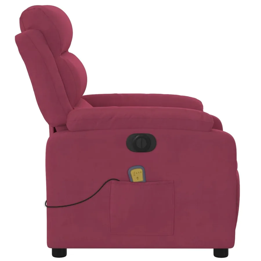 Fauteuil inclinable massage électrique rouge bordeaux velours - 10