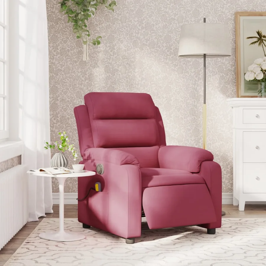 Fauteuil inclinable massage électrique rouge bordeaux velours - 15