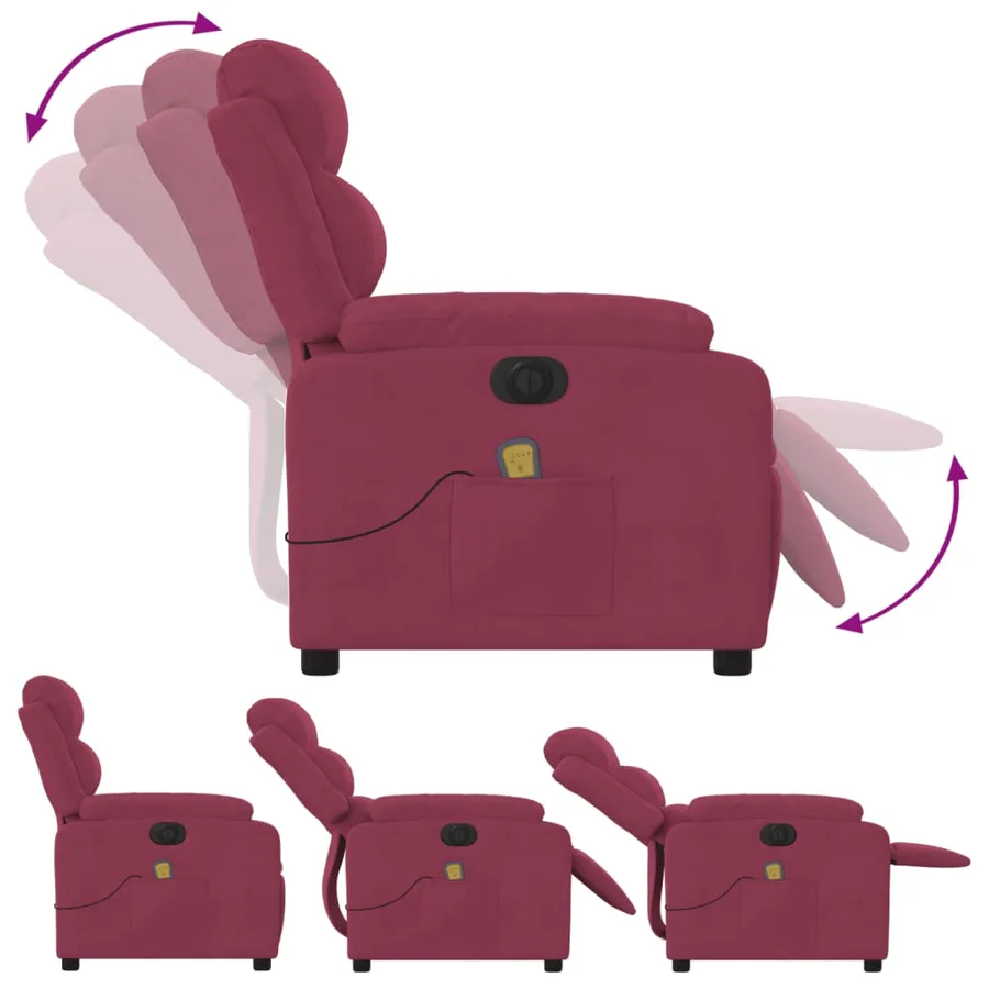 Fauteuil inclinable massage électrique rouge bordeaux velours - 7