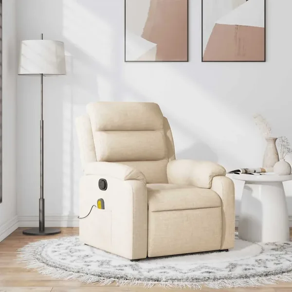 Fauteuil de massage inclinable Crème Tissu