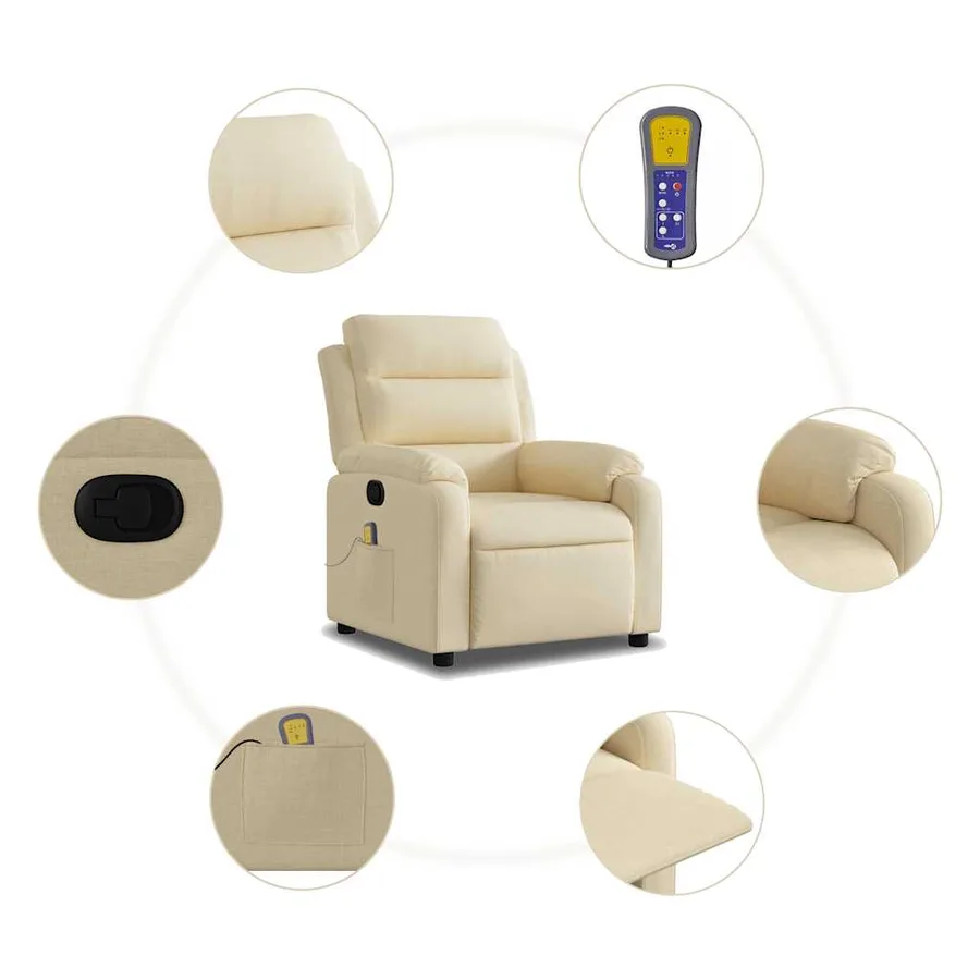 Fauteuil de massage inclinable Crème Tissu - 7