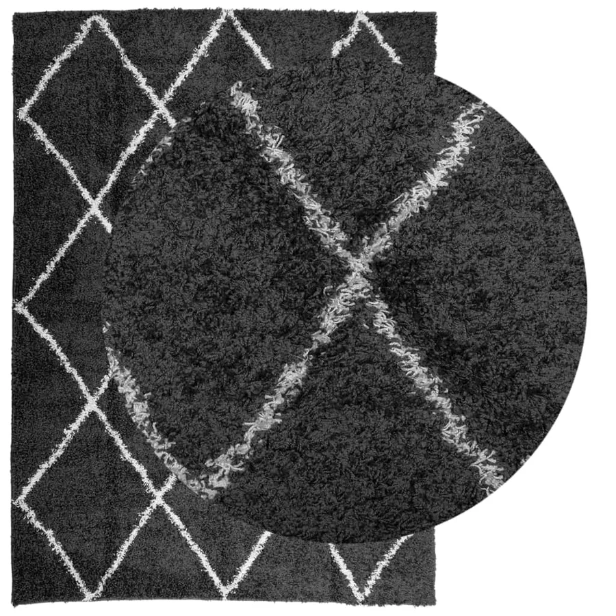 Tapis shaggy à poils longs moderne noir et crème 200x280 cm - 3