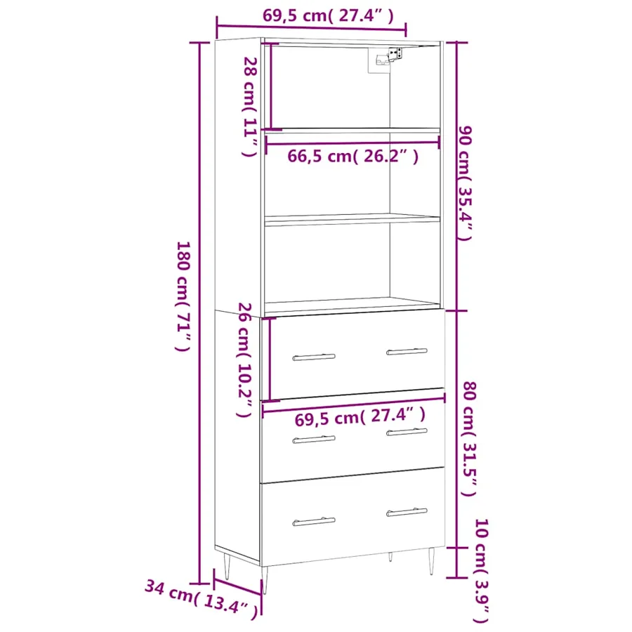 Buffet haut Gris béton 69,5x34x180 cm Bois d'ingénierie - 13