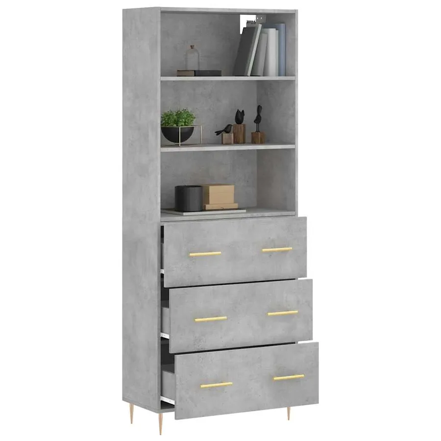 Buffet haut Gris béton 69,5x34x180 cm Bois d'ingénierie - 3