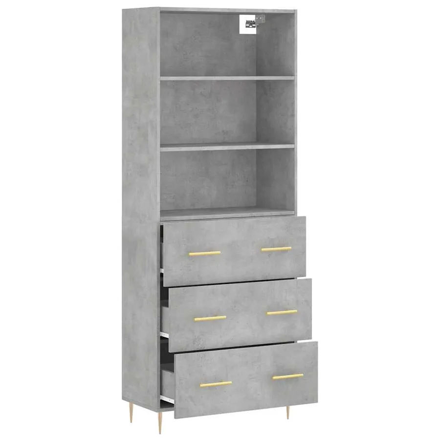 Buffet haut Gris béton 69,5x34x180 cm Bois d'ingénierie - 4