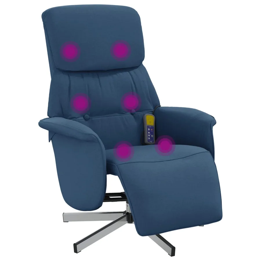 Fauteuil inclinable de massage avec repose-pieds bleu tissu - 2
