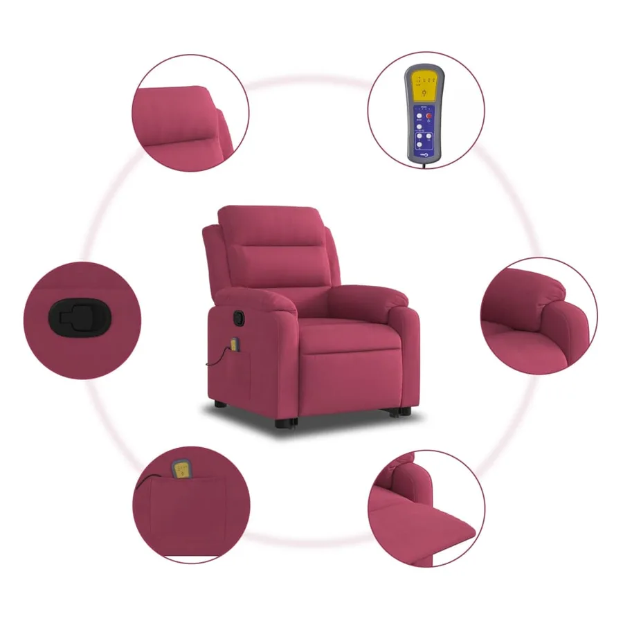 Fauteuil de massage inclinable Rouge bordeaux Velours - 7