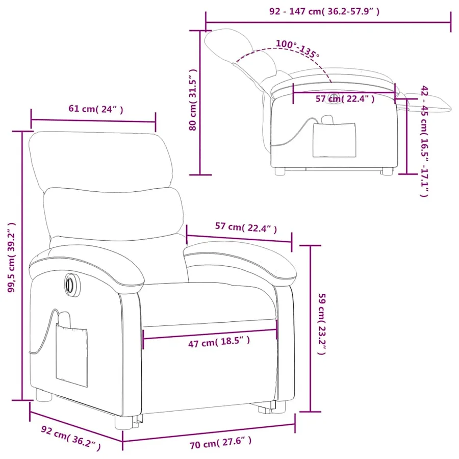 Fauteuil inclinable de massage électrique Crème Tissu - 17