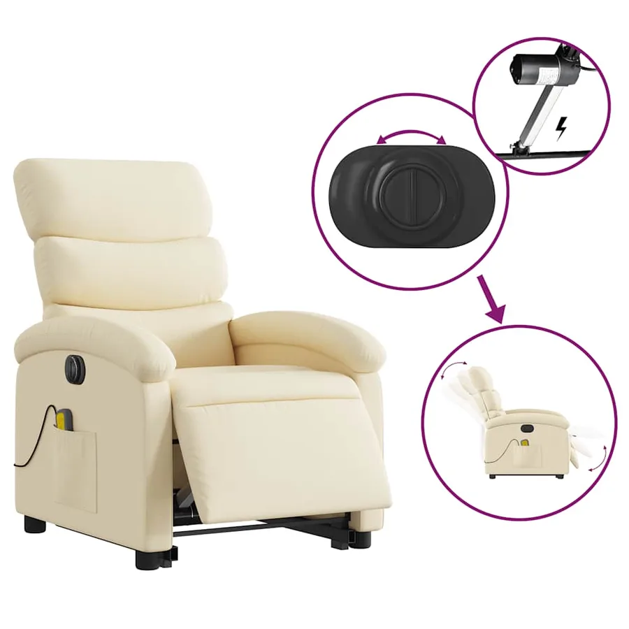 Fauteuil inclinable de massage électrique Crème Tissu - 6