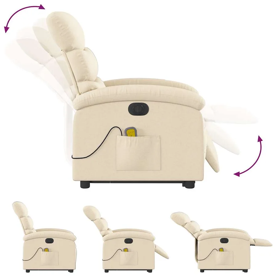 Fauteuil inclinable de massage électrique Crème Tissu - 7