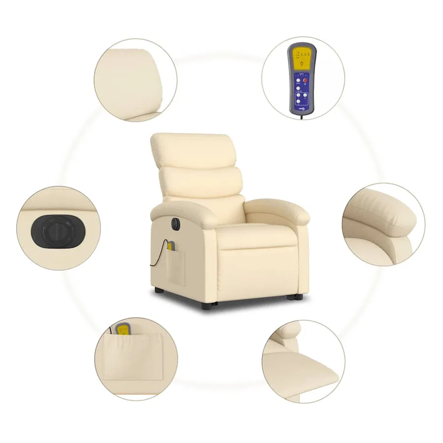 Fauteuil inclinable de massage électrique Crème Tissu - 8
