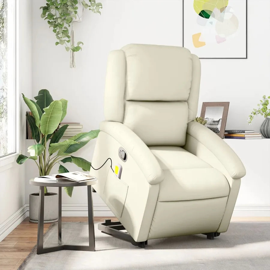 Fauteuil inclinable de massage Crème Similicuir - 16