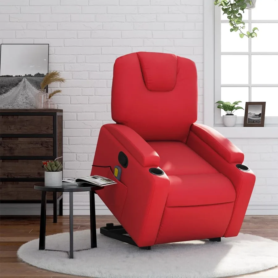 Fauteuil inclinable de massage Rouge Similicuir - 16