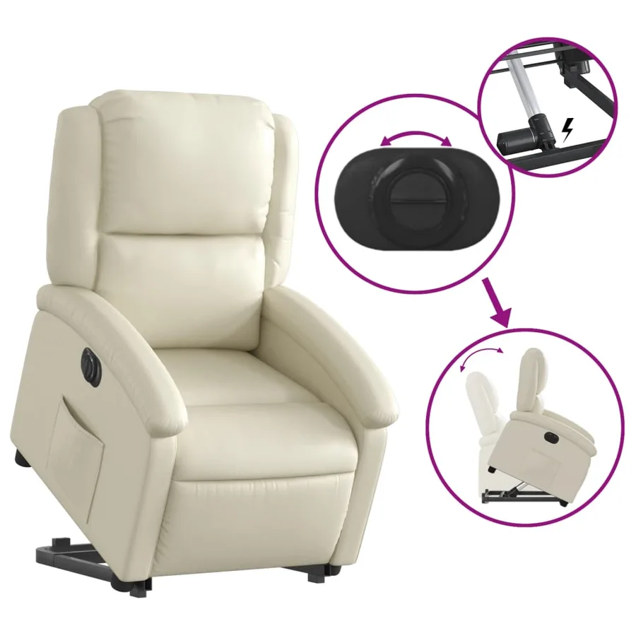 Fauteuil inclinable électrique crème similicuir - 11