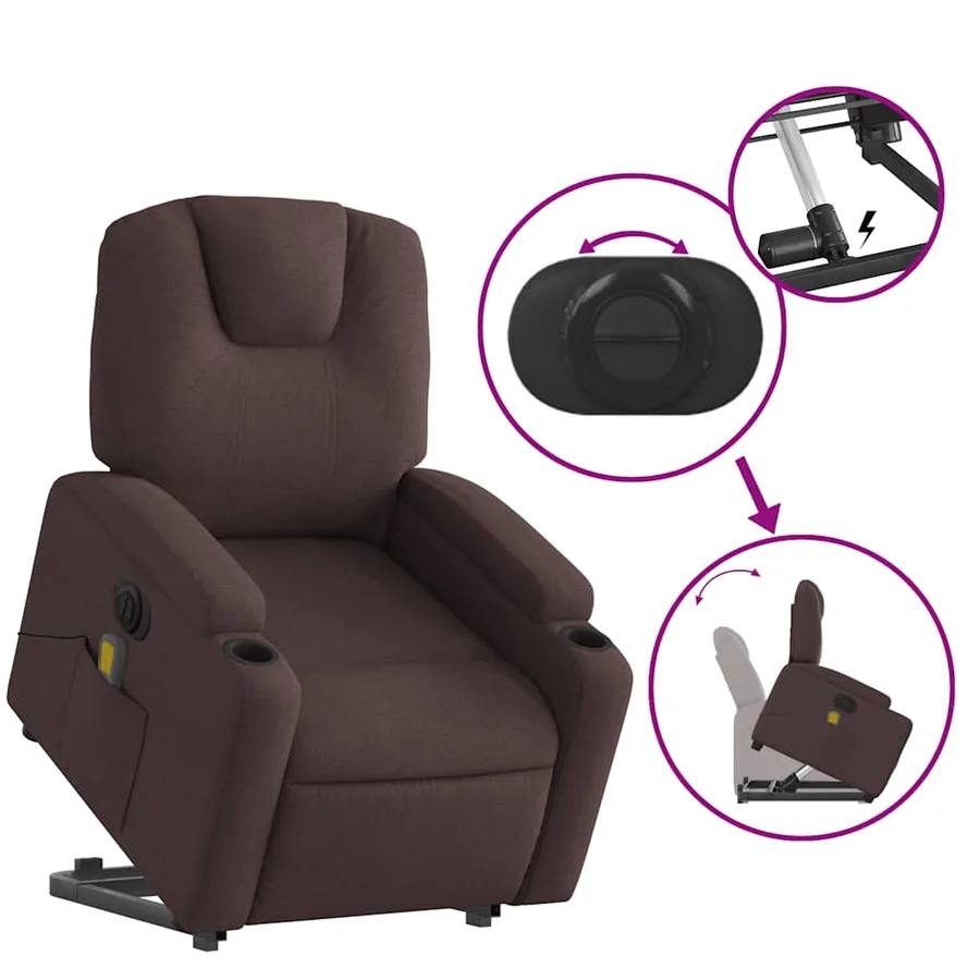Fauteuil inclinable de massage électrique Marron foncé Tissu - 11