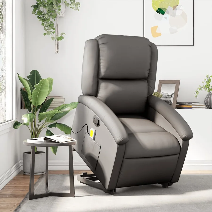 Fauteuil inclinable de massage gris cuir véritable - 16