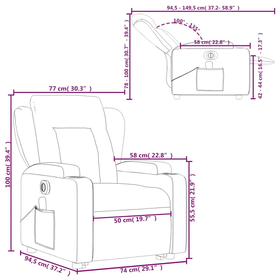 Fauteuil inclinable de massage électrique Vert foncé Tissu - 17