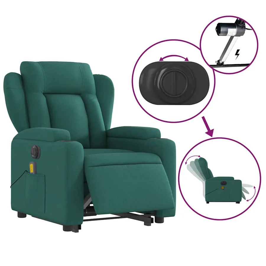 Fauteuil inclinable de massage électrique Vert foncé Tissu - 6
