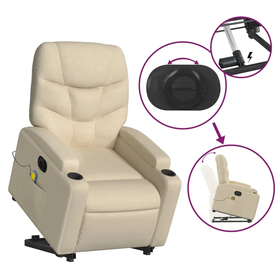 Fauteuil inclinable de massage électrique Crème Tissu - 11