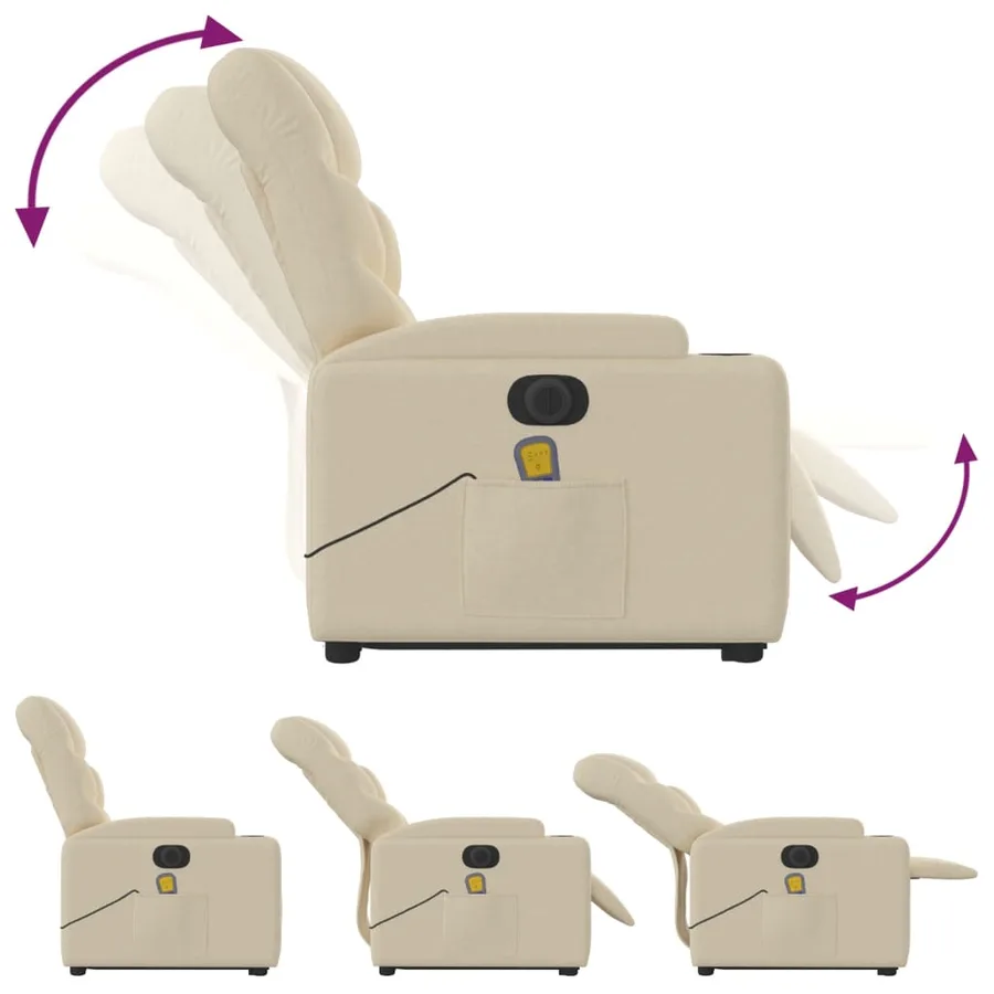 Fauteuil inclinable de massage électrique Crème Tissu - 7