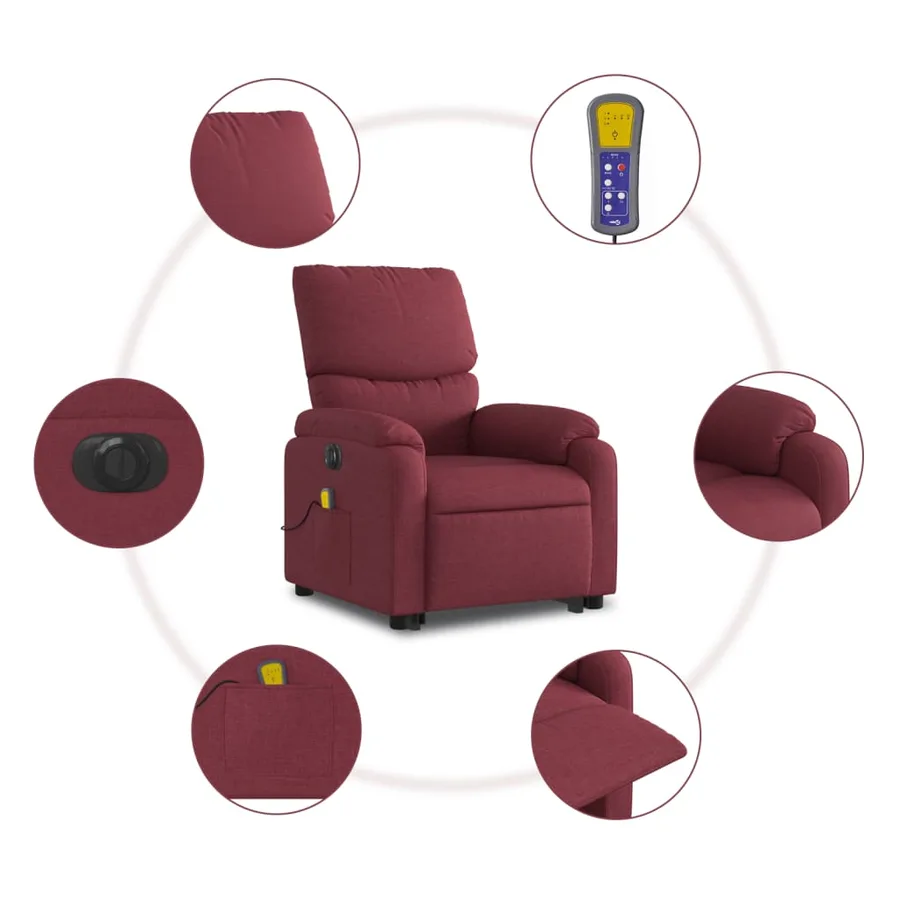 Fauteuil inclinable de massage électrique Rouge bordeaux Tissu - 8