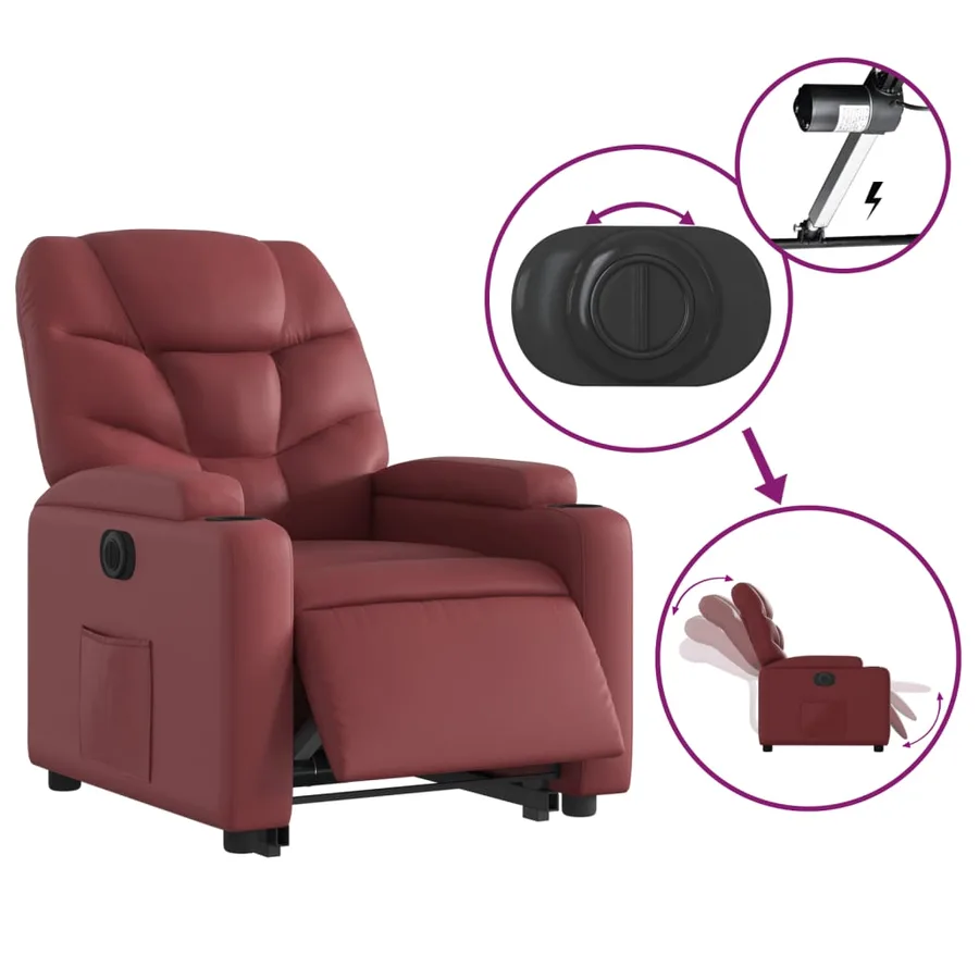 Fauteuil inclinable électrique rouge bordeaux similicuir - 6