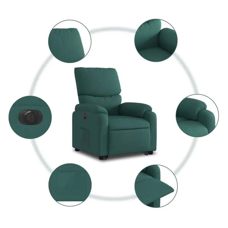 Fauteuil inclinable électrique vert foncé tissu - 8