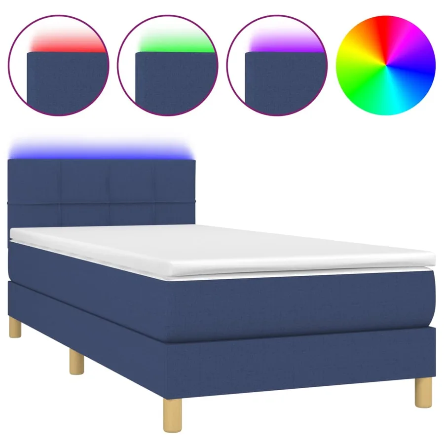 Sommier à lattes de lit avec matelas et LED Bleu 80x200cm Tissu - 2