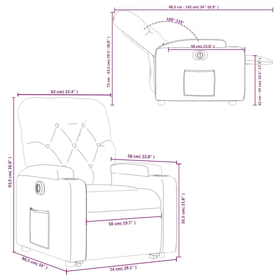 Fauteuil inclinable électrique marron tissu - 17