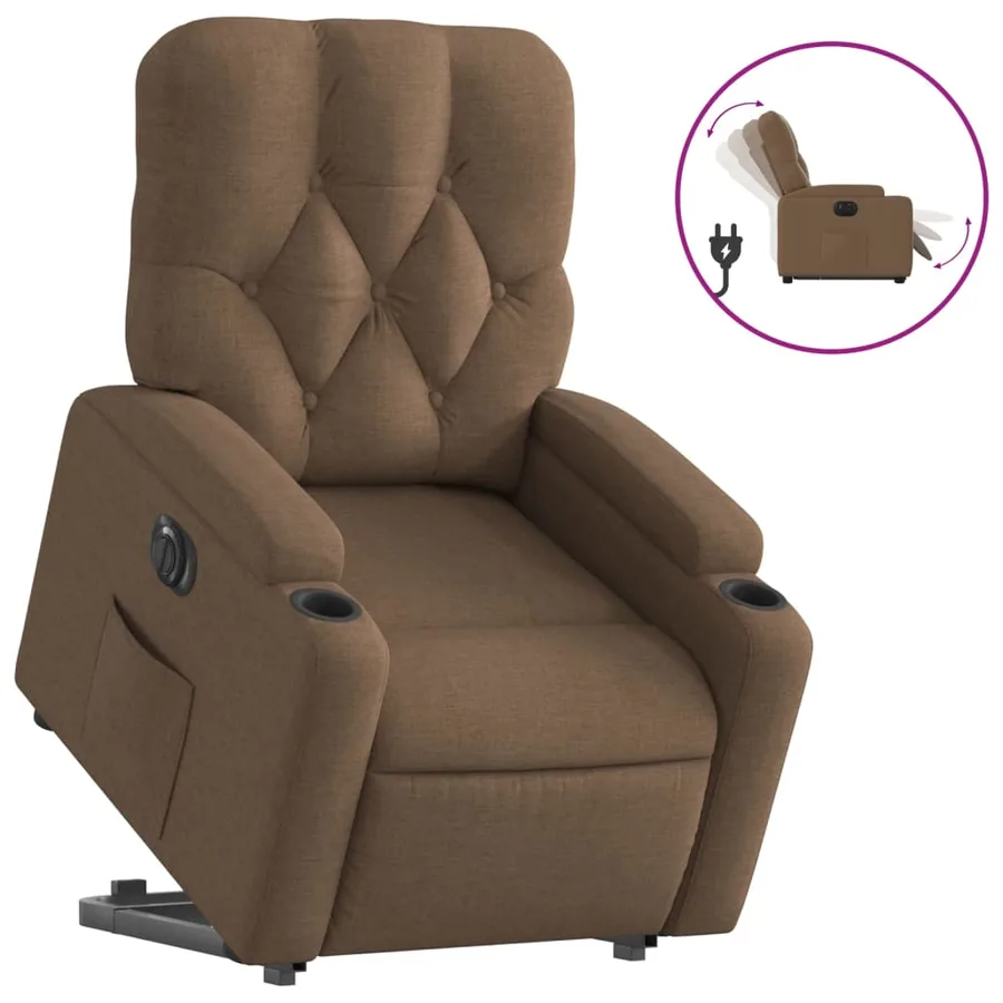 Fauteuil inclinable électrique marron tissu - 2
