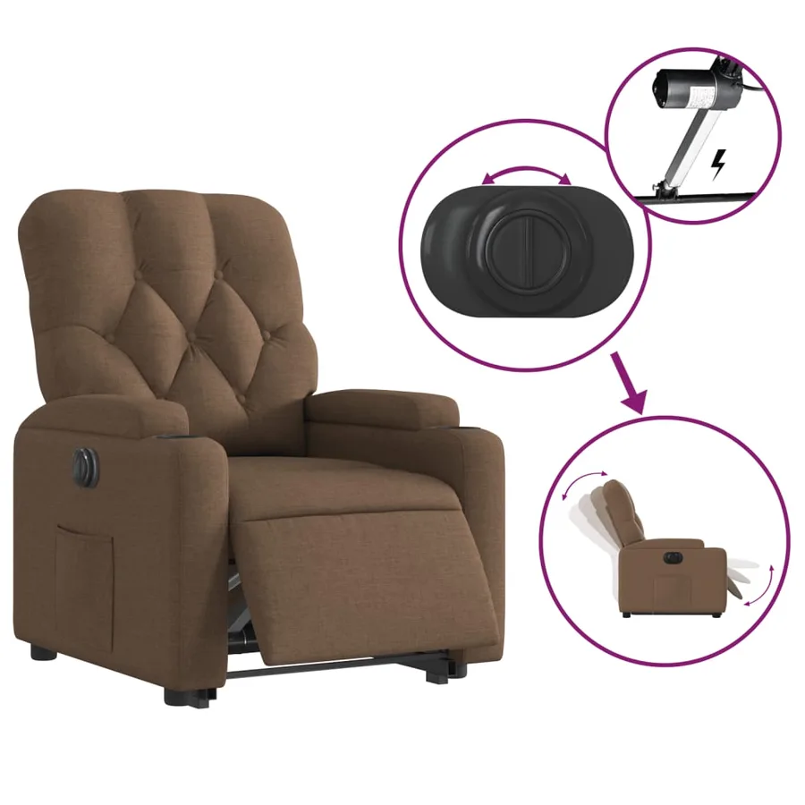 Fauteuil inclinable électrique marron tissu - 6