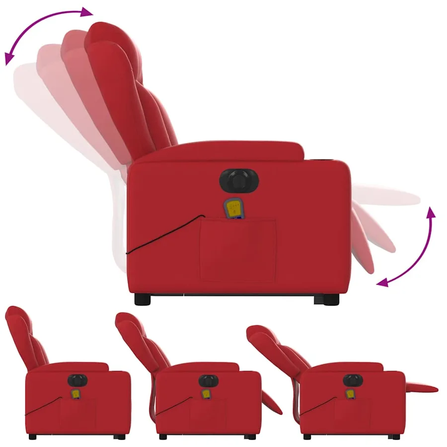 Fauteuil inclinable de massage électrique rouge similicuir - 7