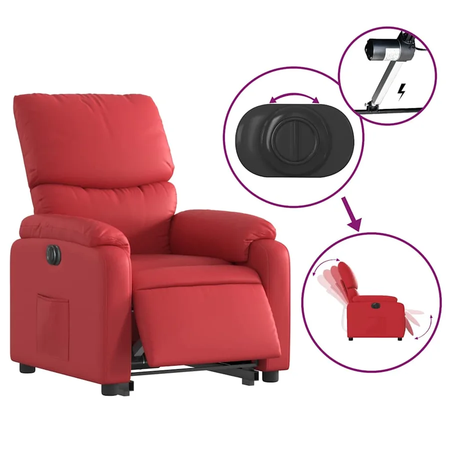 Fauteuil inclinable électrique rouge similicuir - 6
