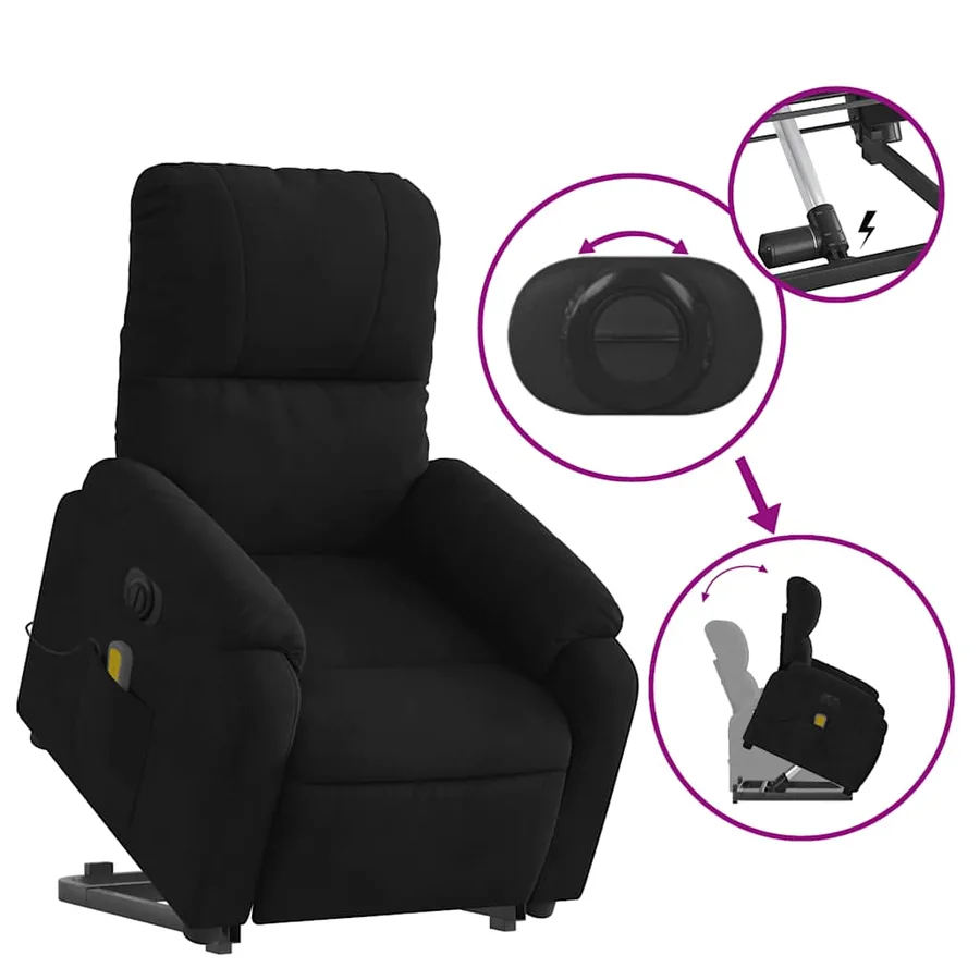 Fauteuil inclinable de massage électrique noir tissu microfibre - 11