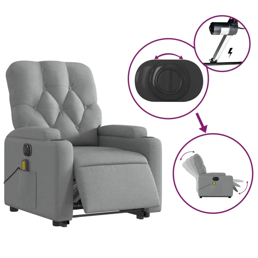 Fauteuil inclinable de massage électrique Gris clair Tissu - 6