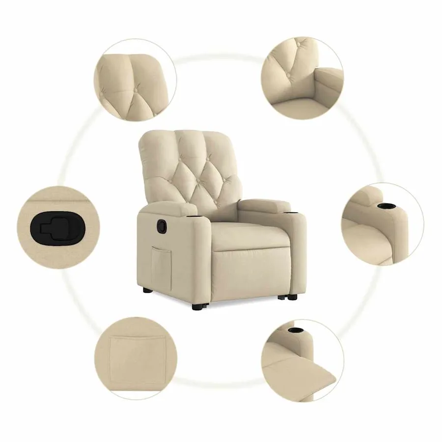 Fauteuil inclinable Crème Tissu - 8