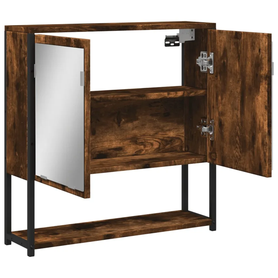Armoire à miroir de salle de bain chêne fumé bois d’ingénierie - 6