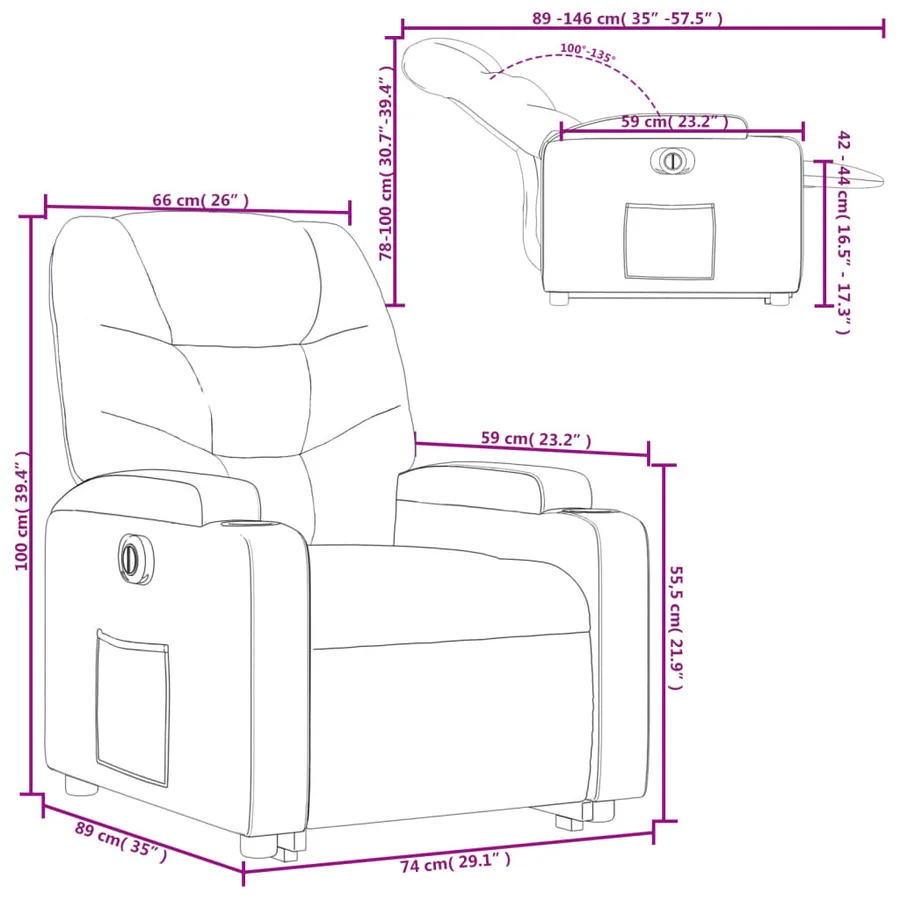 Fauteuil inclinable électrique noir tissu - 17