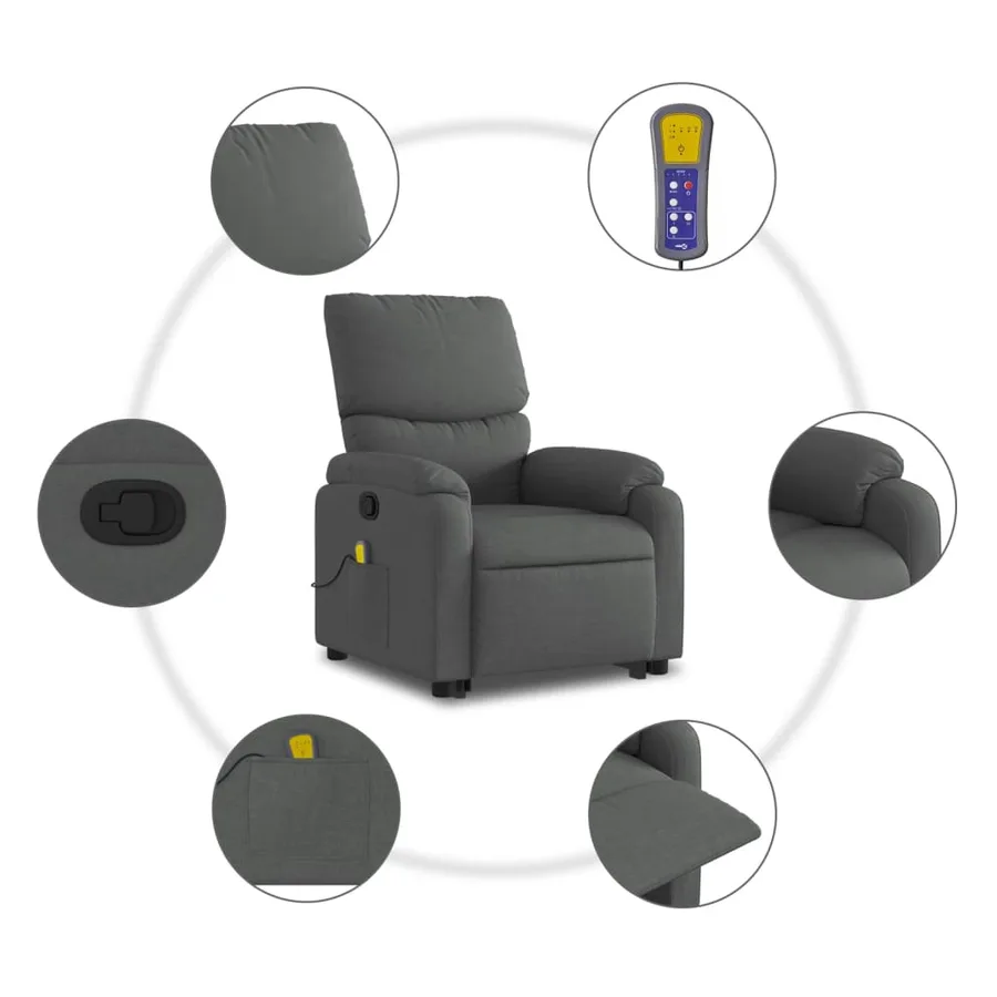 Fauteuil de massage inclinable Gris foncé Tissu - 8