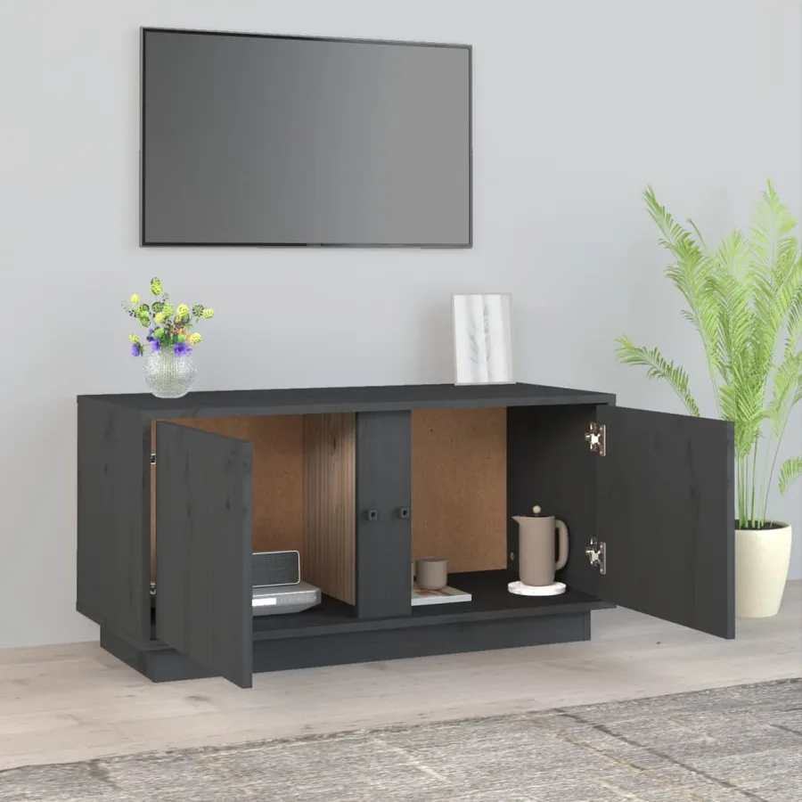 Meuble TV Gris 80x35x40,5 cm Bois de pin massif - 3