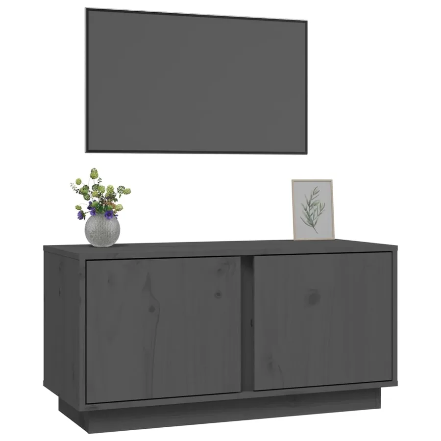 Meuble TV Gris 80x35x40,5 cm Bois de pin massif - 4