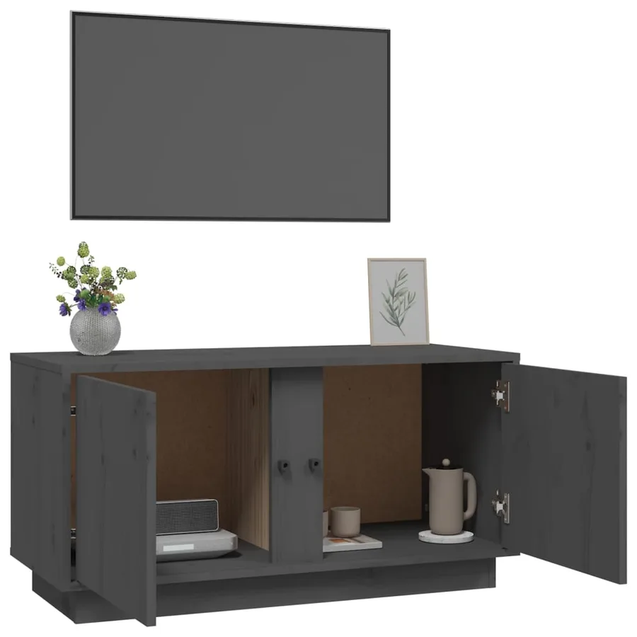 Meuble TV Gris 80x35x40,5 cm Bois de pin massif - 5