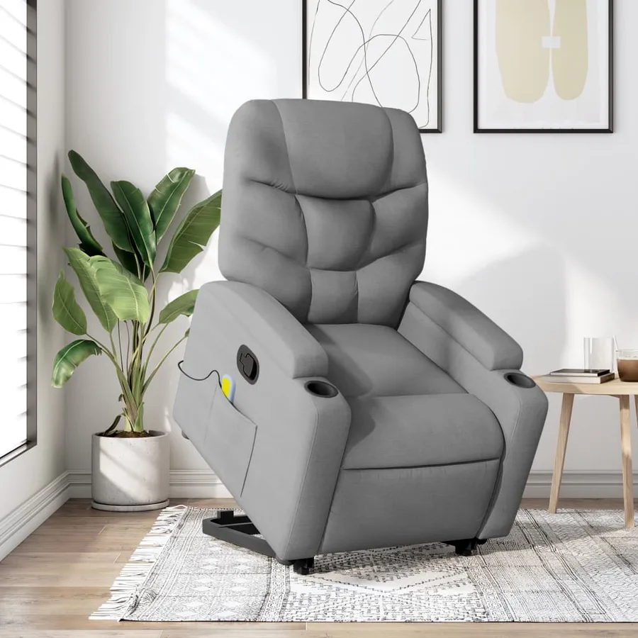 Fauteuil de massage inclinable Gris clair Tissu - 15