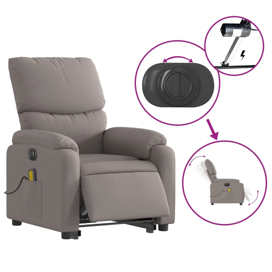 Fauteuil inclinable de massage électrique Taupe Tissu - 6