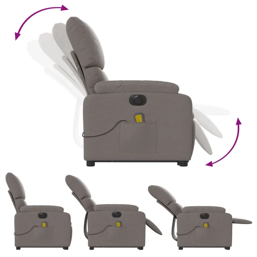 Fauteuil inclinable de massage électrique Taupe Tissu - 7
