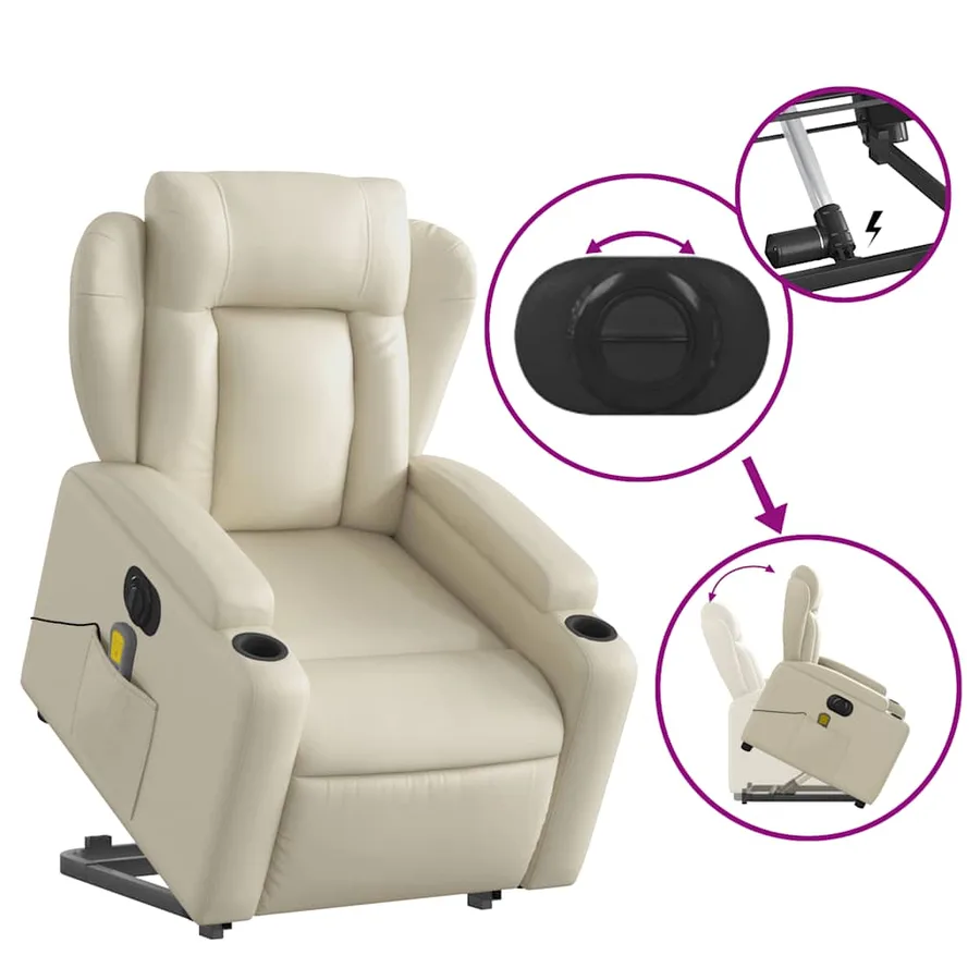 Fauteuil inclinable de massage électrique crème similicuir - 11