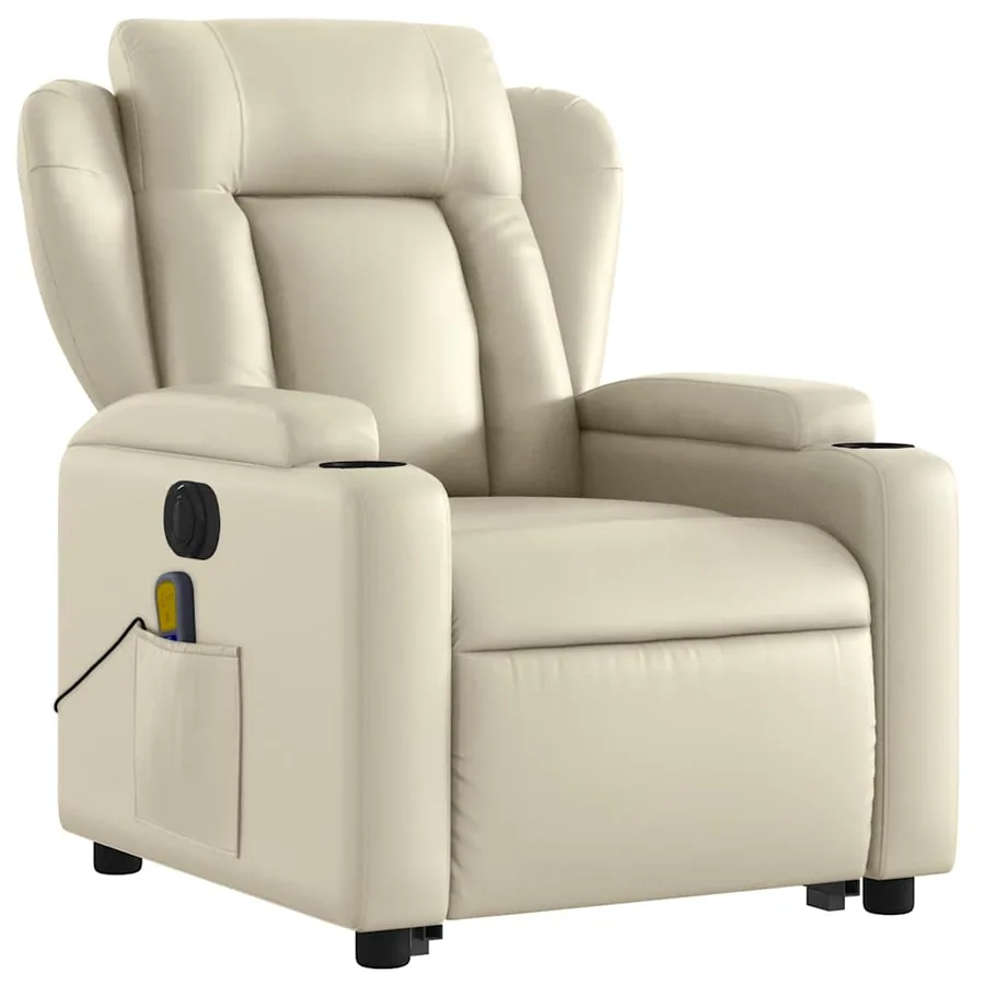 Fauteuil inclinable de massage électrique crème similicuir - 4