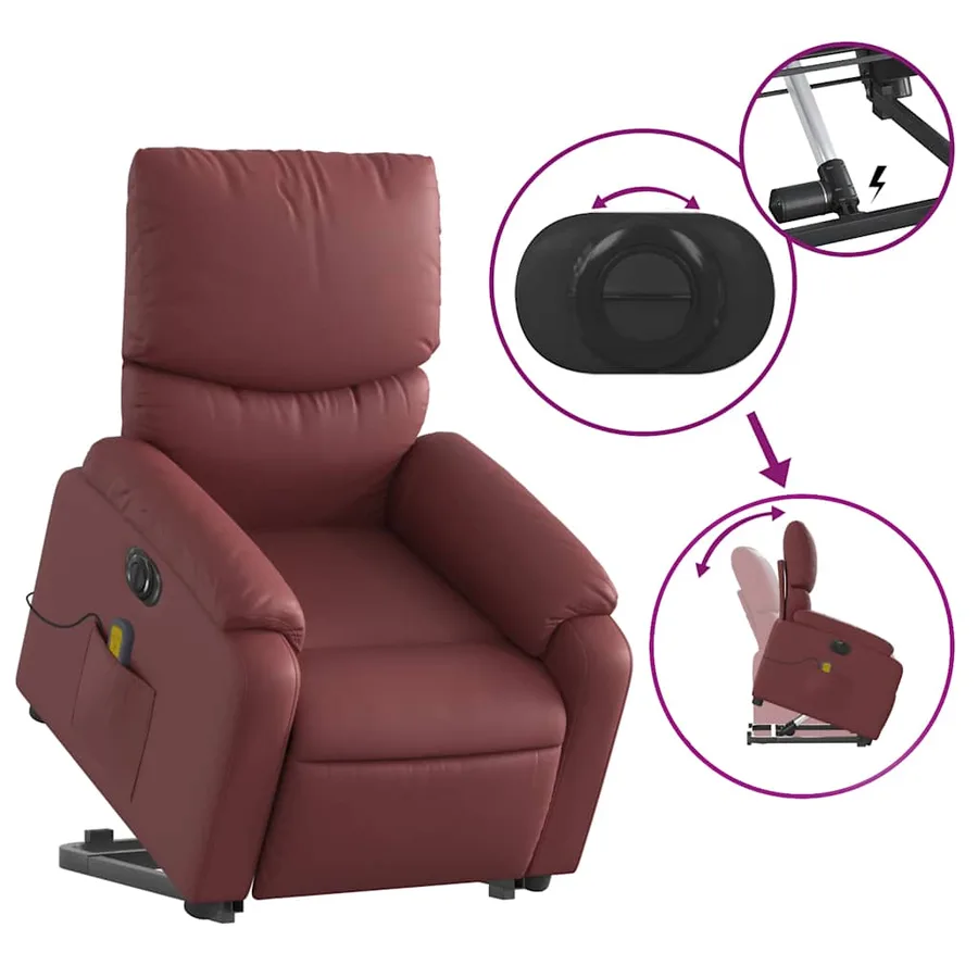 Fauteuil inclinable de massage électrique rouge bordeaux - 11